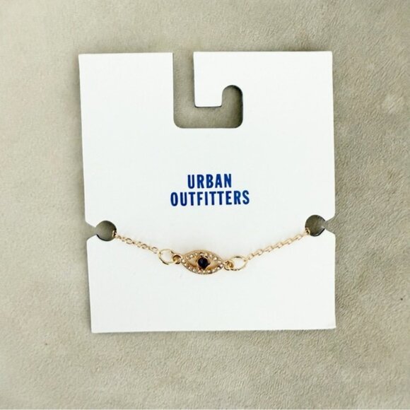 NWT Urban Outfitters Gold Rhinestone Evil Eye Bracelet - Picture 1 of 3